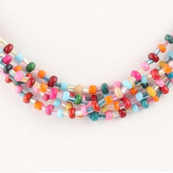 MultiColor Multi-String Beads Necklace With Matching Earrings - Picture 3 of 3